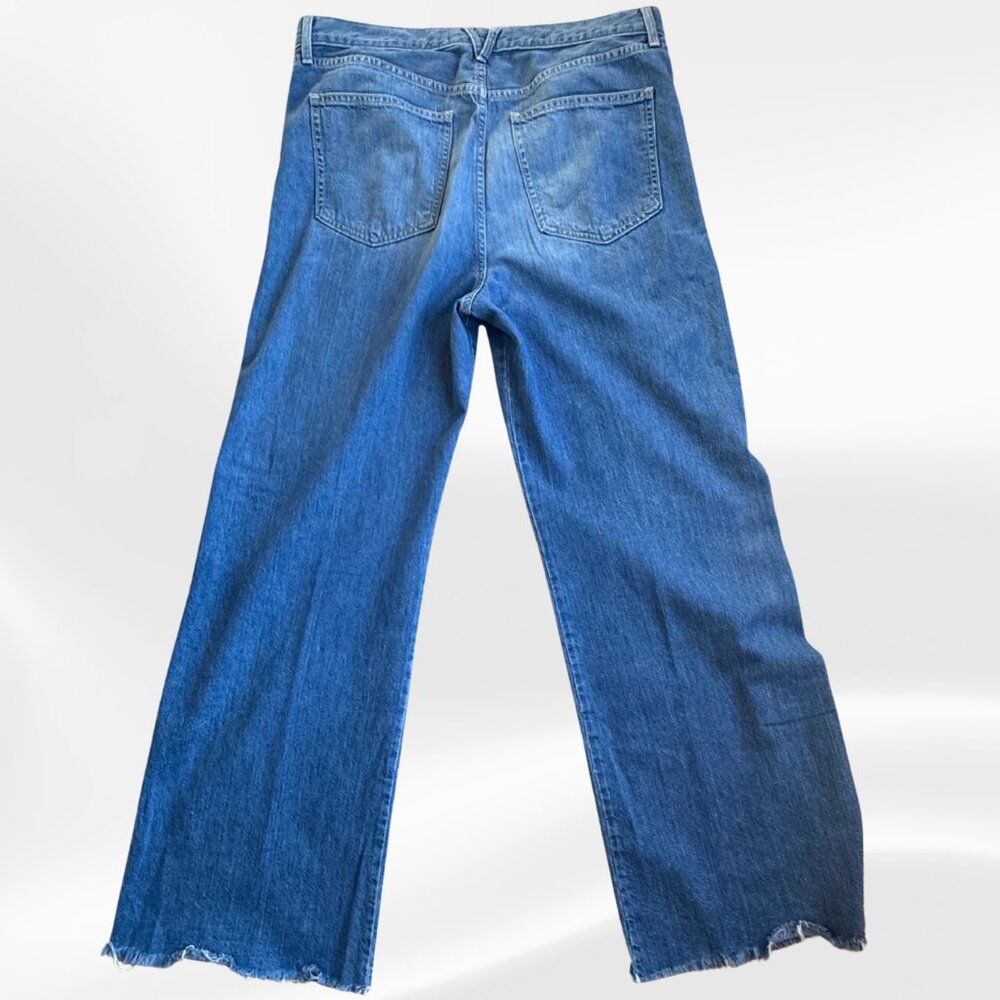 Veronica Beard Wide Leg Jeans 31 Lakeshore Wash Raw Hem Button Fly USA Made - Picture 2 of 10